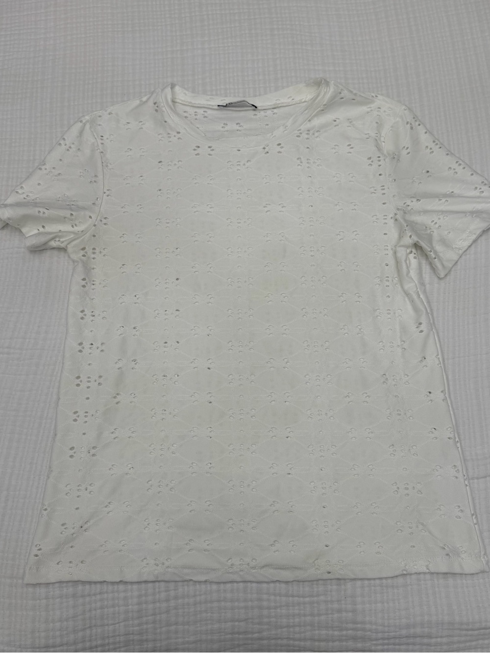 zara white eyelet embroidered short sleeve top size small